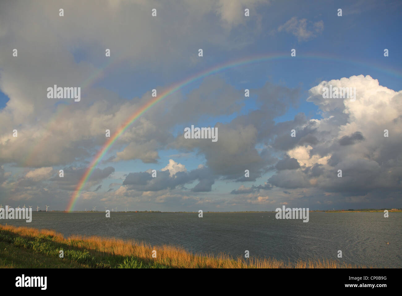 rainbow over Ijsselmeer, Netherlands, Ijsselmeer, Frisia, cornwerd Stock Photo
