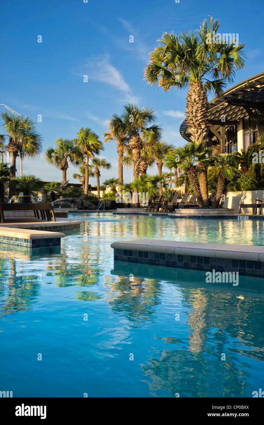 Swimming pool area at exclusive Texas Gulf Coast Hotel Stock Photo