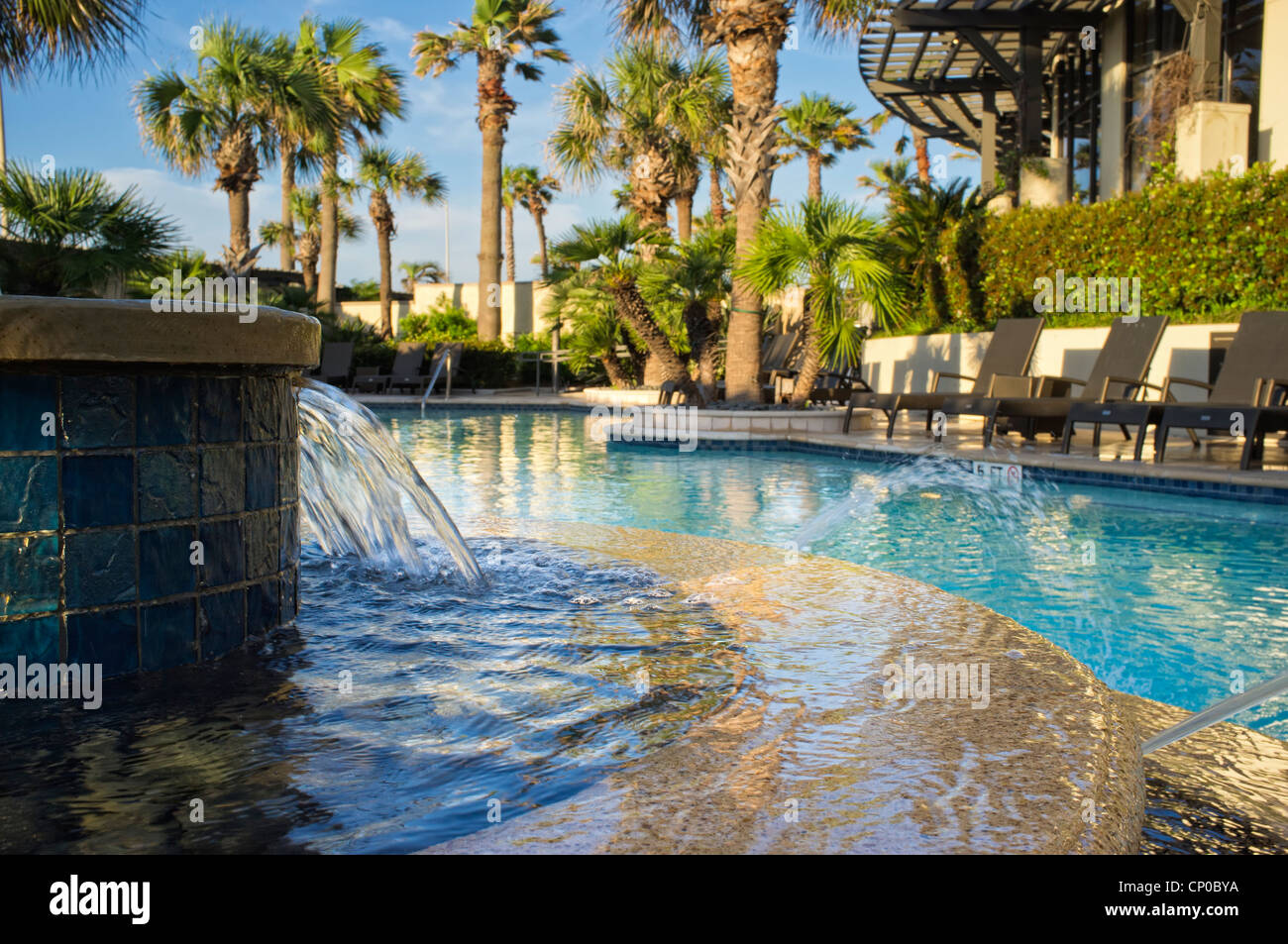 Swimming pool area at exclusive Texas Gulf Coast Hotel Stock Photo