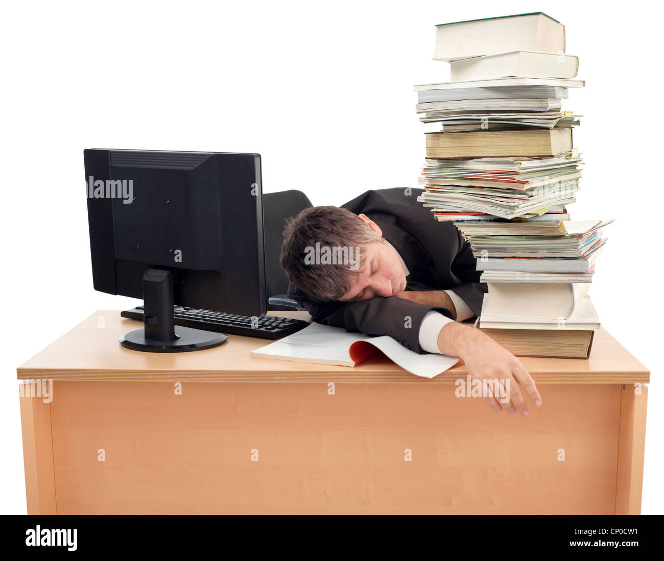 Businessman Sleeping on the Office Desk cutout Stock Photo
