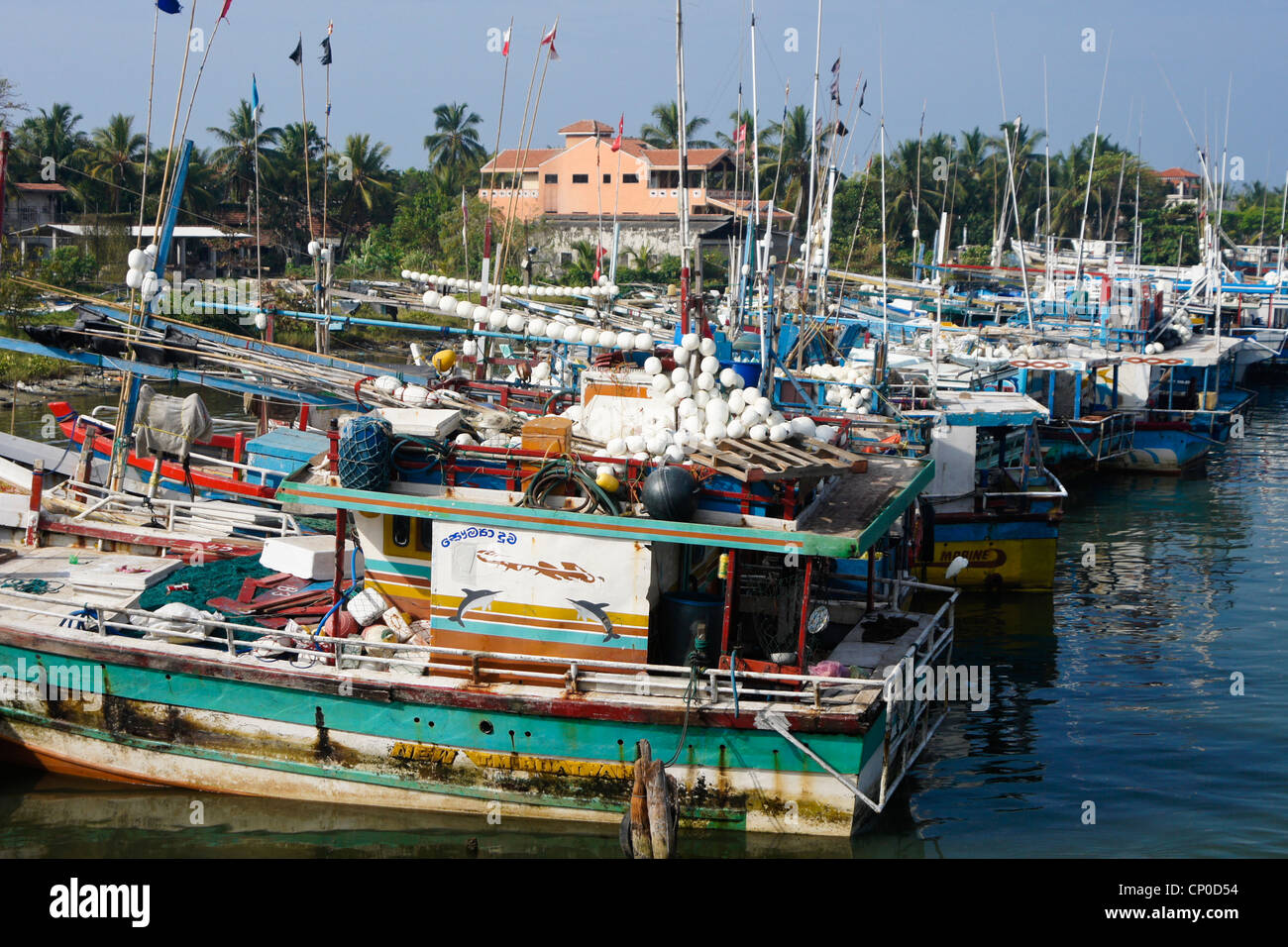Fishing boats in harbor, Negombo, Sri Lanka Stock Photo