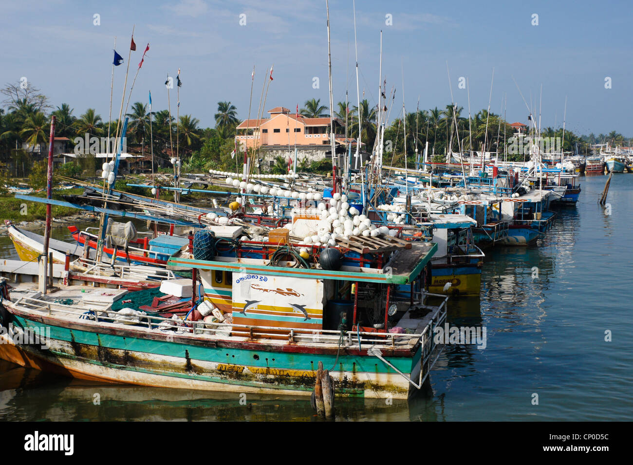 Fishing boats in harbor, Negombo, Sri Lanka Stock Photo