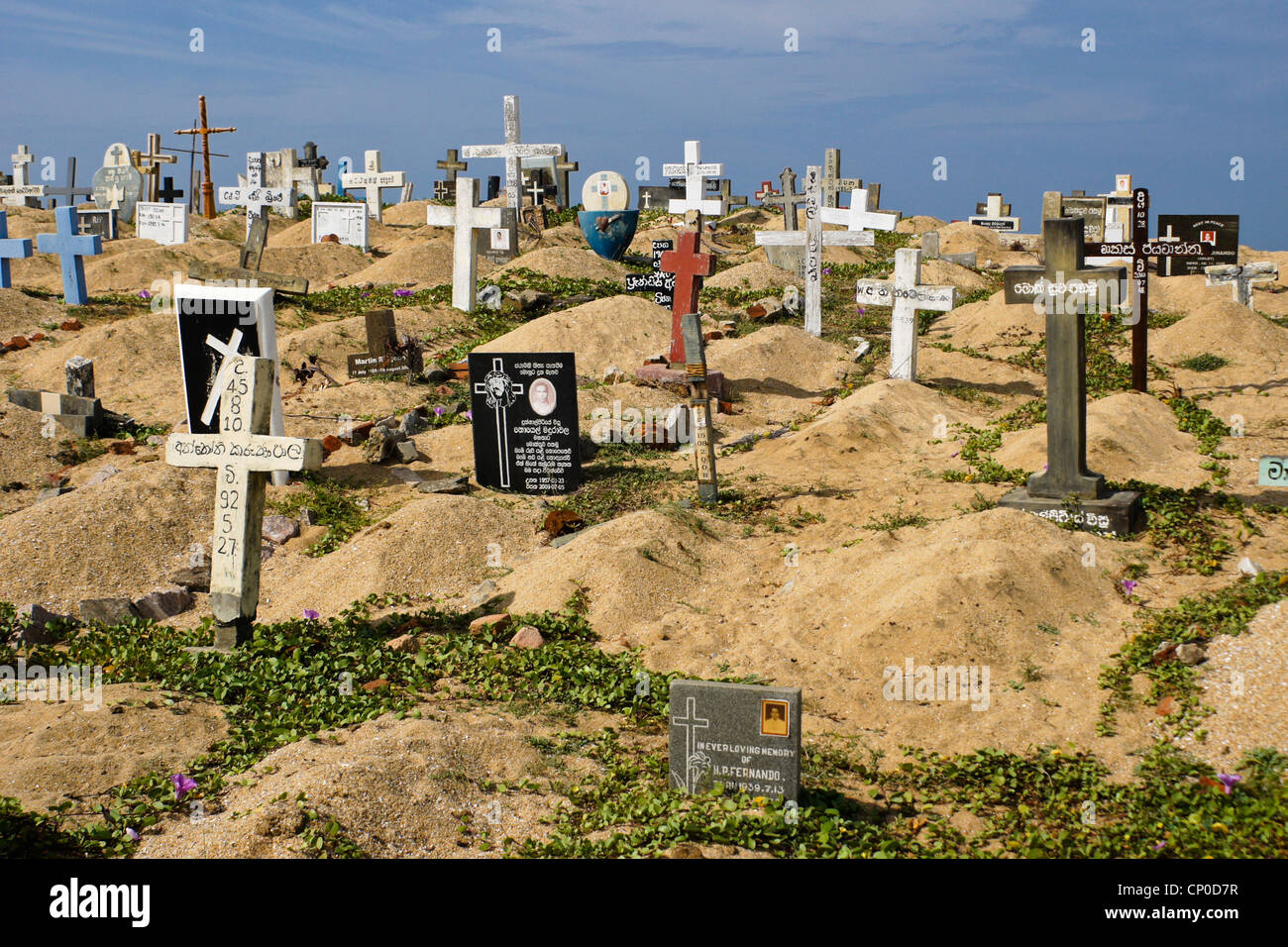 Fishermen's cemetery on beach near Negombo, Sri Lanka Stock Photo