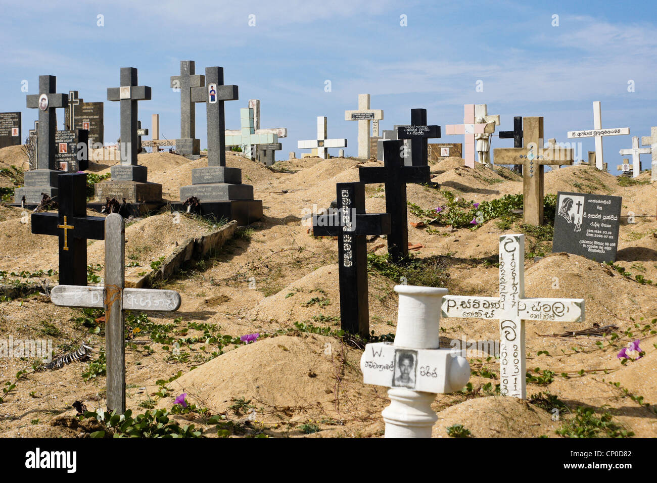 Fishermen's cemetery on beach near Negombo, Sri Lanka Stock Photo