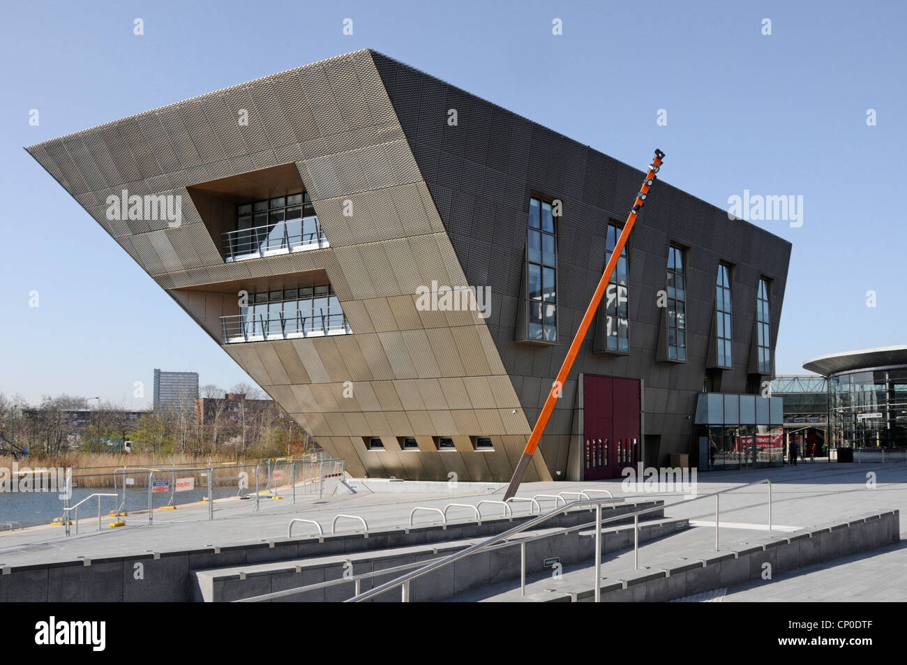 Unusual modern architecture design & shape of new purpose built public library building by Southwark Council at Canada Water Surrey Quays Southwark UK Stock Photo