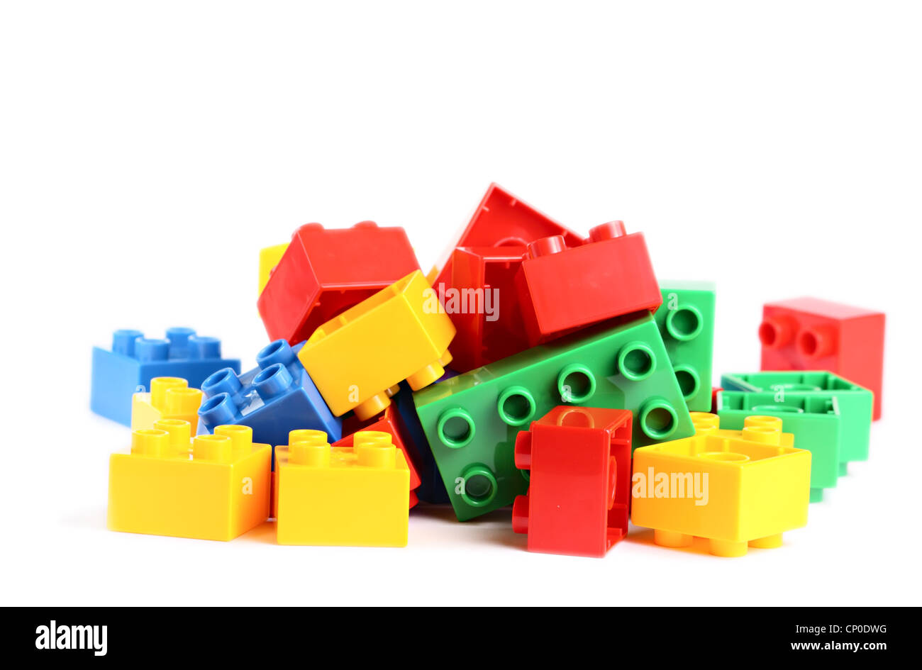 Some colored bricks from game isolated on the white Stock Photo