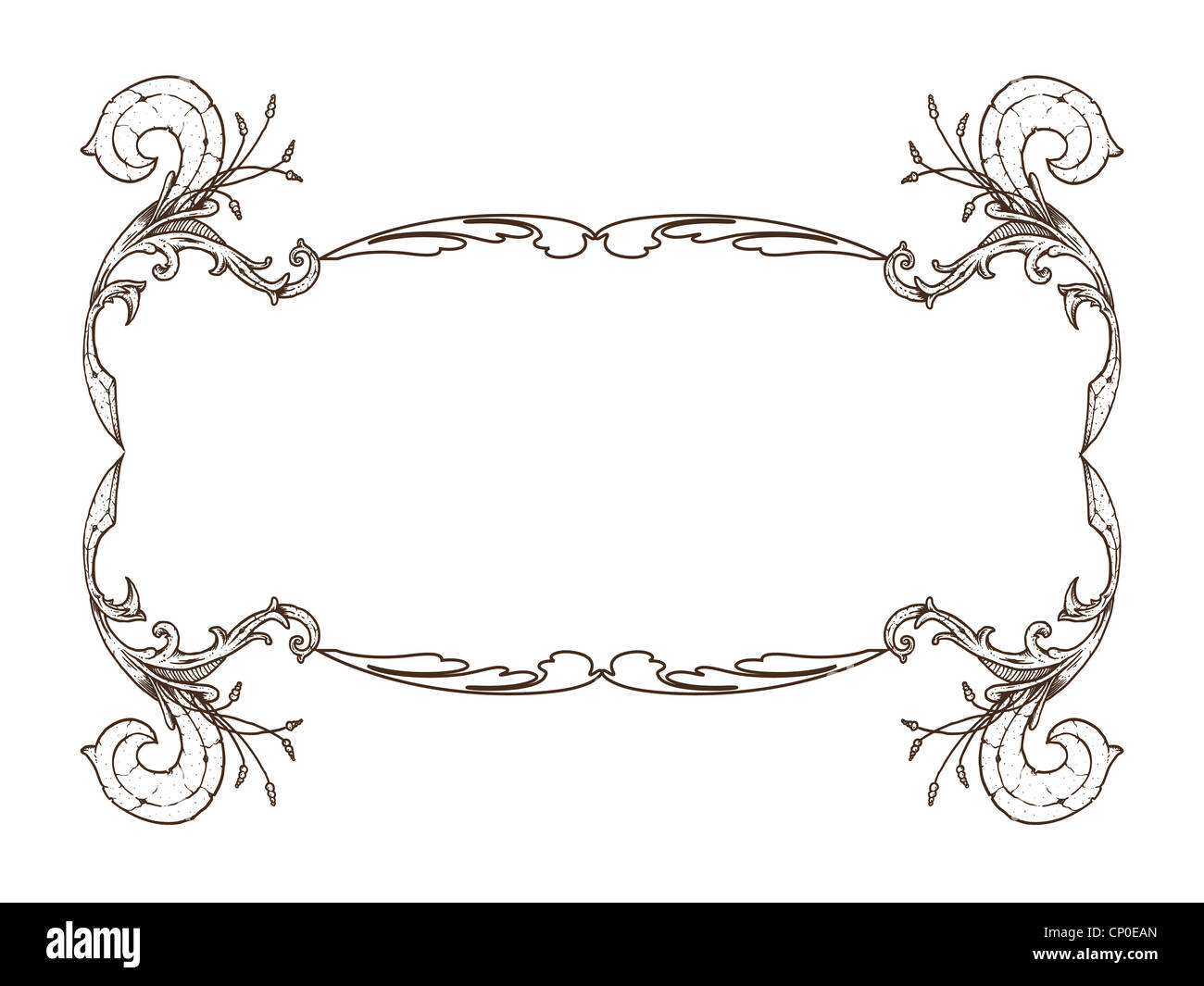 Ancient, brown frame with cute flowers motif Stock Photo