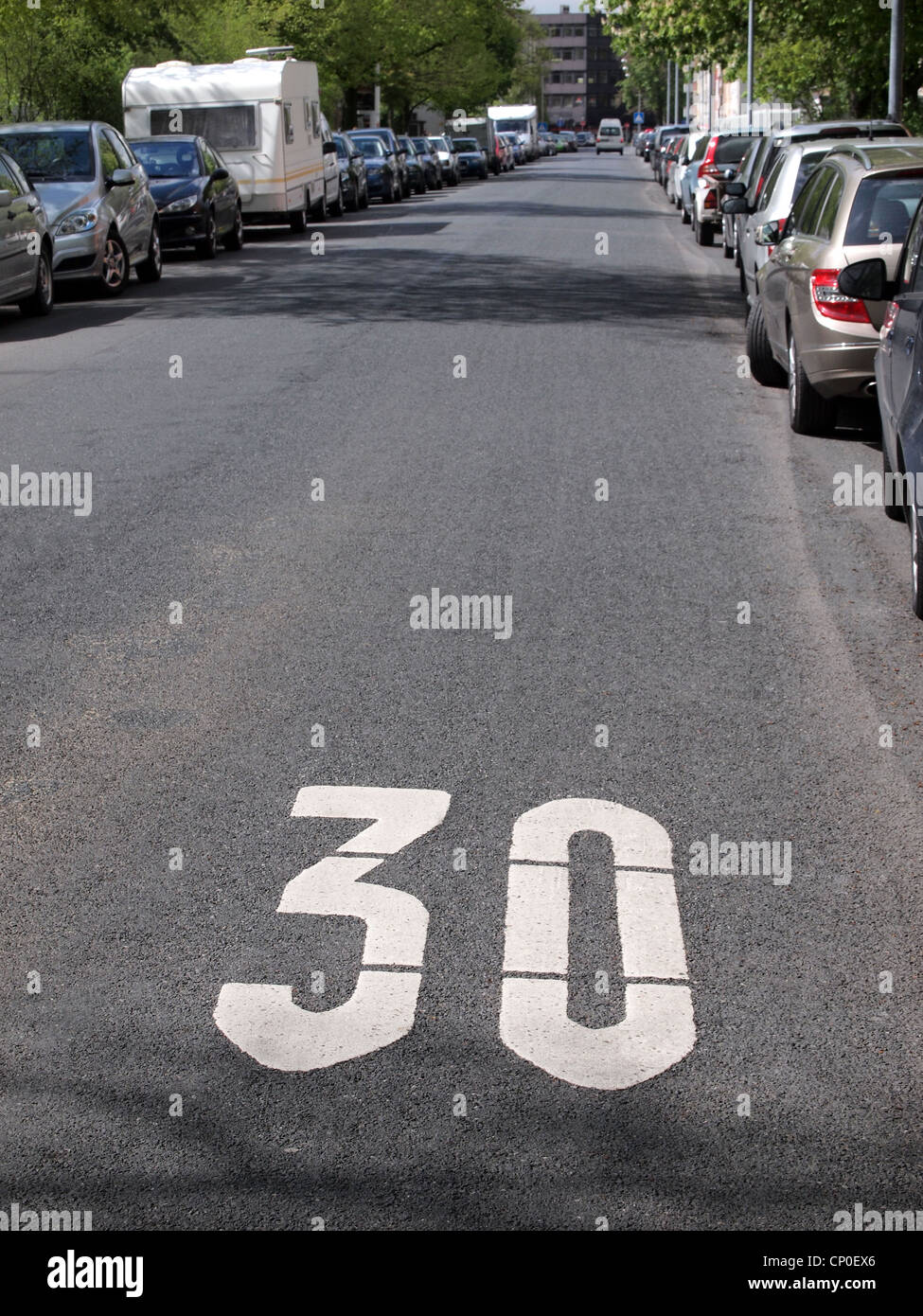 traffic calmed area in Germany, speed limit 30 km/h Stock Photo