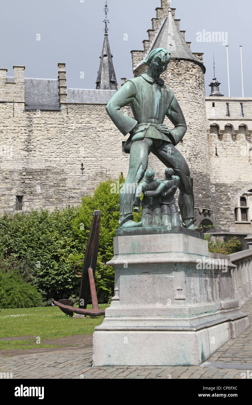 Belgium. Anwerpen. Castle and sculpture Het Steen (The Stone Stock