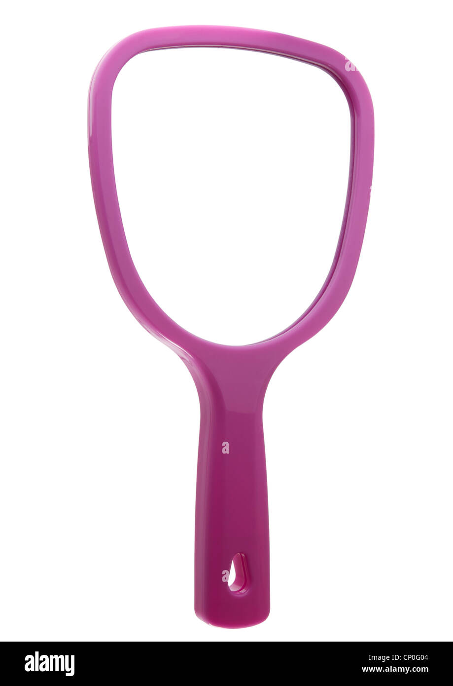 Plastic hand mirror on white background Stock Photo Alamy