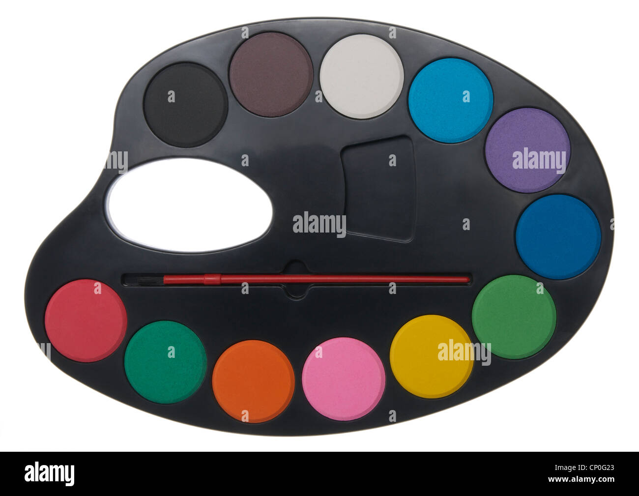 Childrens watercolour blocks paint set on white background Stock Photo