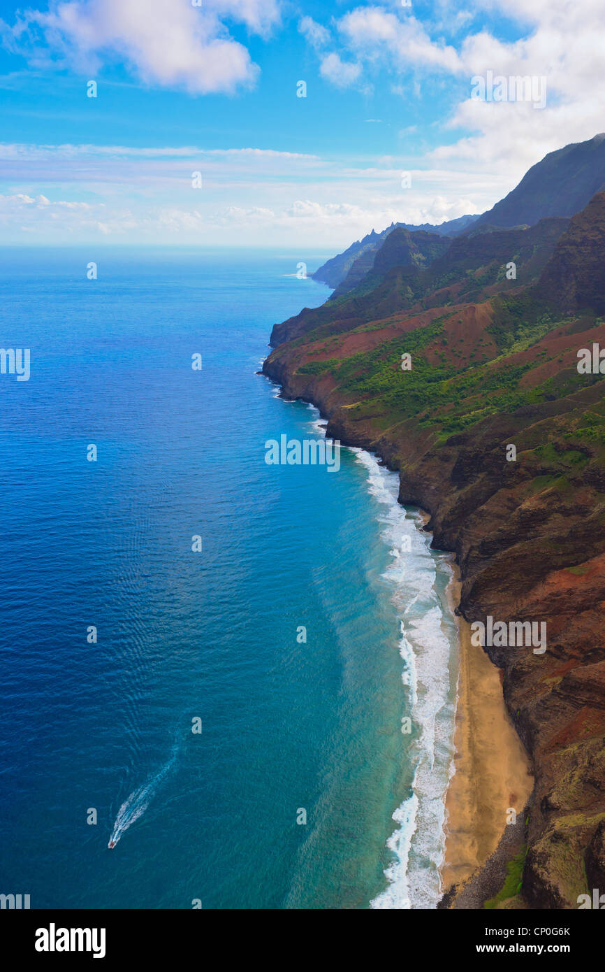 Helicopter view over Napali coastline. Kauai, Hawaii Stock Photo