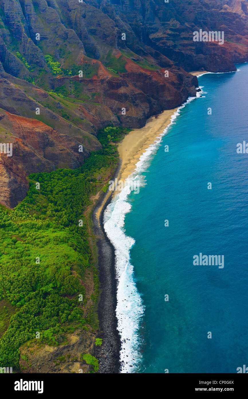 Helicopter view over Napali coastline. Kauai, Hawaii Stock Photo