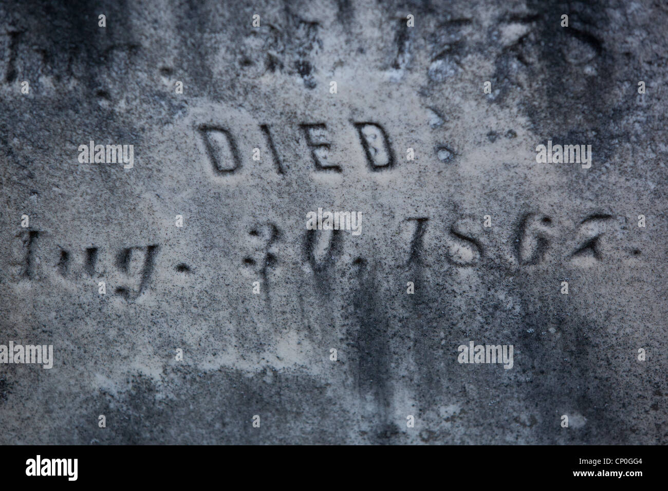 Headstone detail from the historic First Congregational Church graveyard in Bennington, Vermont, USA Stock Photo