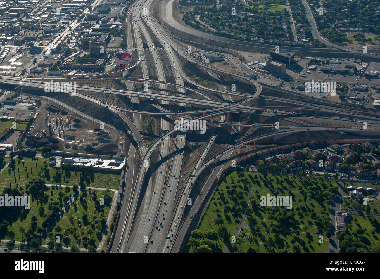 Albuquerque viewed from a hot air balloon. New Mexico USA Stock Photo