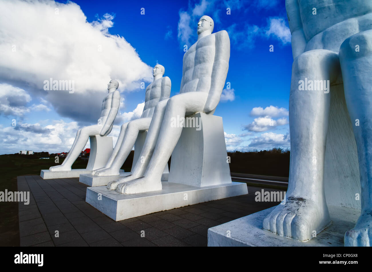 The monument is 9 m high and made in white concrete. The monument is called 'Man meets sea' Stock Photo