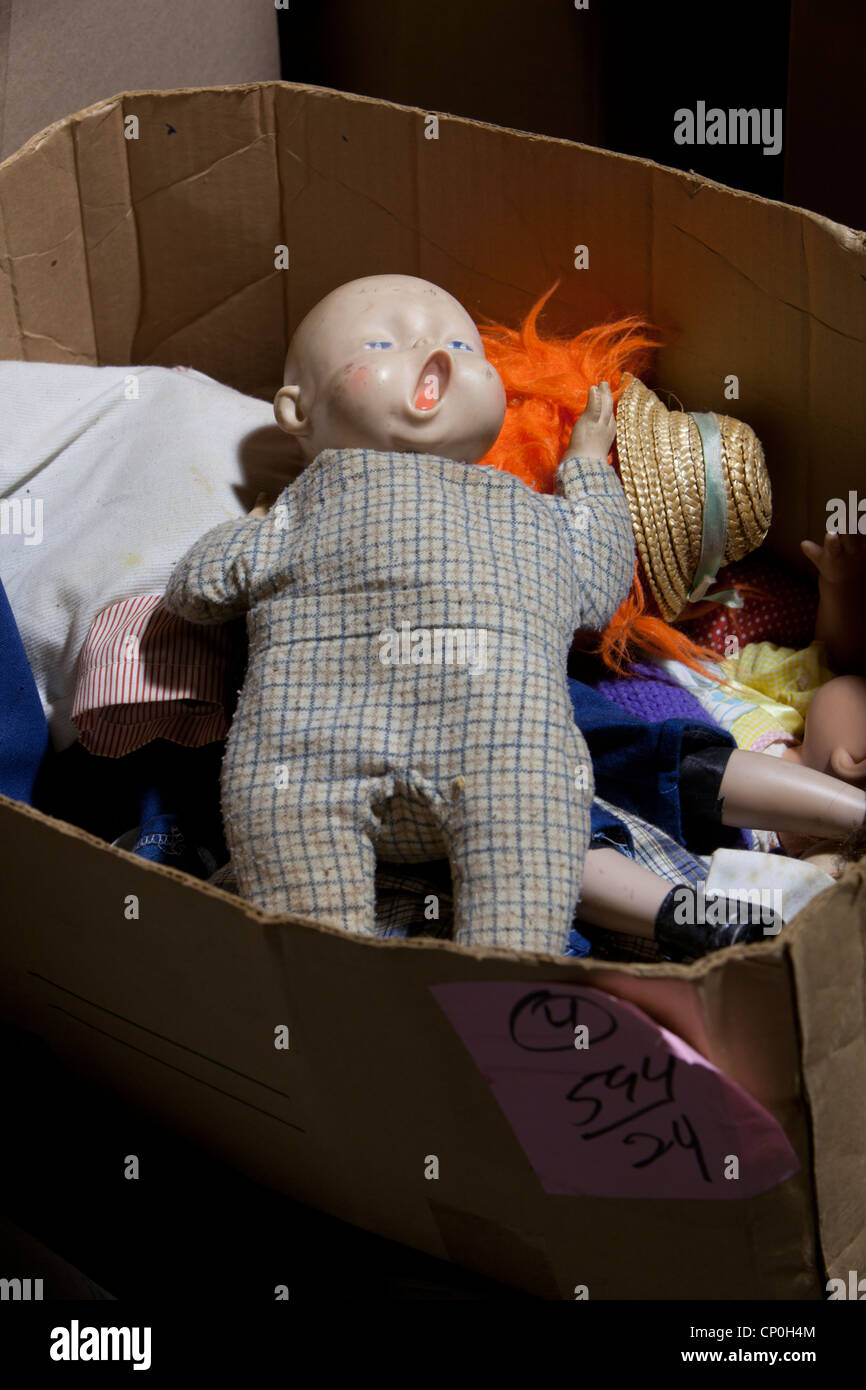 Antique doll found in a theatrical prop room Stock Photo