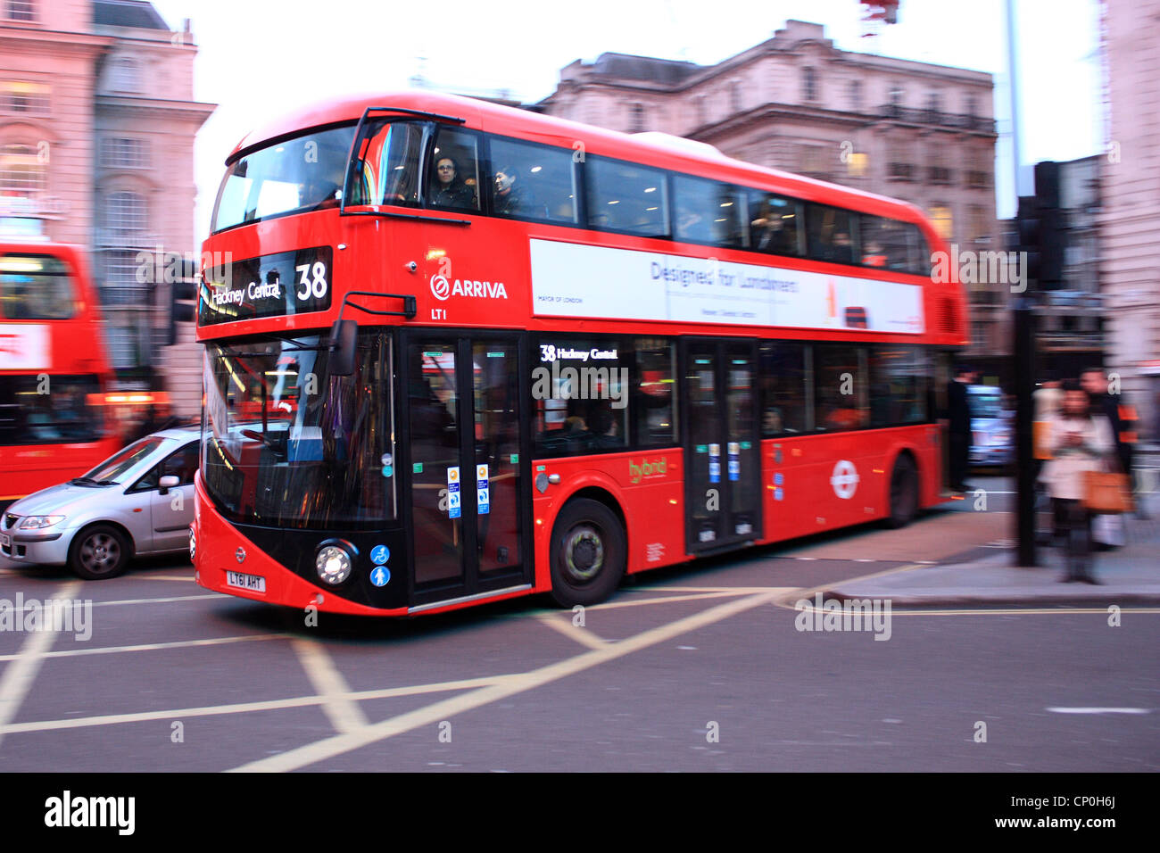 New bus for London in Piccadilly Circus Stock Photo