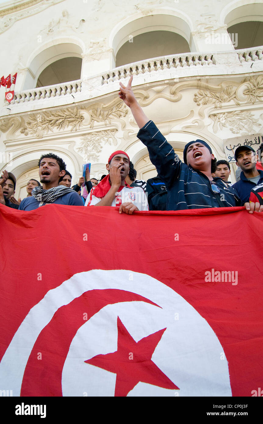 TUNISIA, TUNIS: Young people protesting Stock Photo