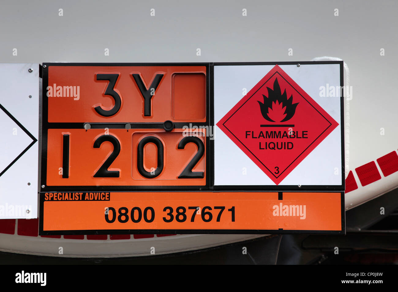 Safety sign on an Oil Tanker showing flammable liquid Stock Photo