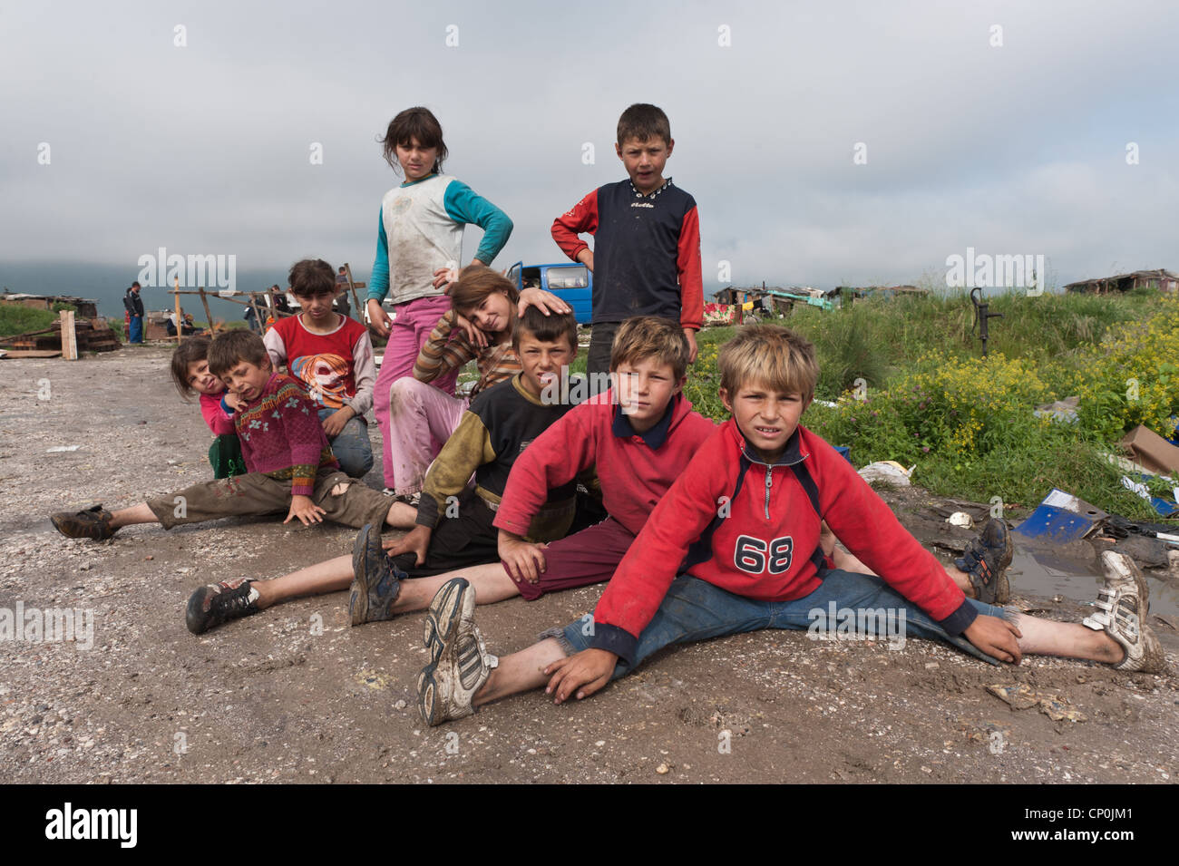 Roma kids in outskirts of Bosnian capital of Sarajevo Stock Photo