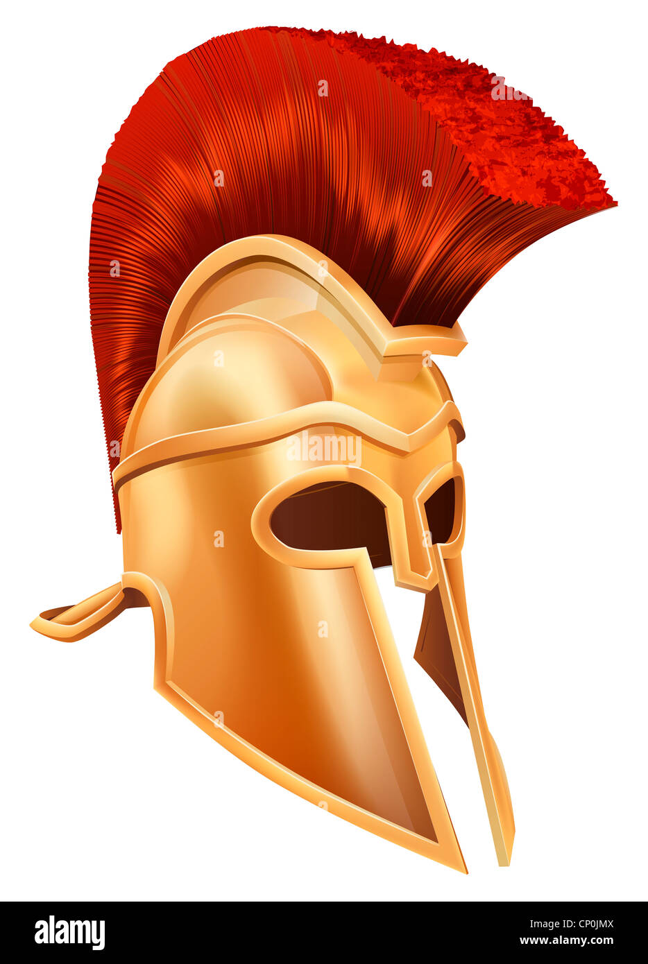 Illustration of a bronze Trojan Helmet, Spartan helmet, Roman helmet or Greek helmet. Corinthian style. Stock Photo