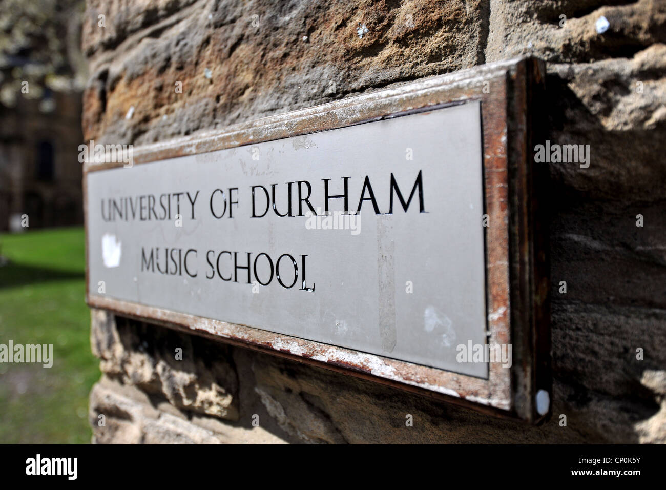 University of Durham Music school direction sign Stock Photo