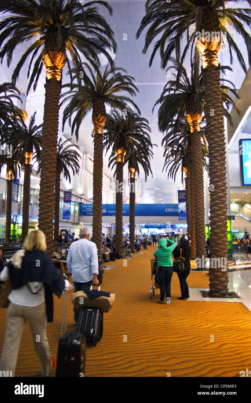 Palm trees in the departure lounge at Dubai international airport