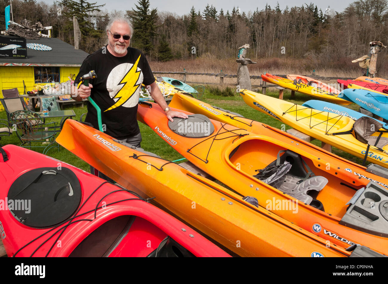 Crescent Beach Kayak Rentals on Orcas Island, Washington. Stock Photo