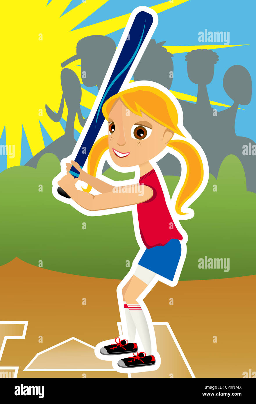 Softball Girl Young girl playing softball on a sunny day while