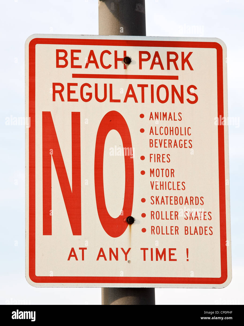 Beach Park Regulations sign Stock Photo Alamy