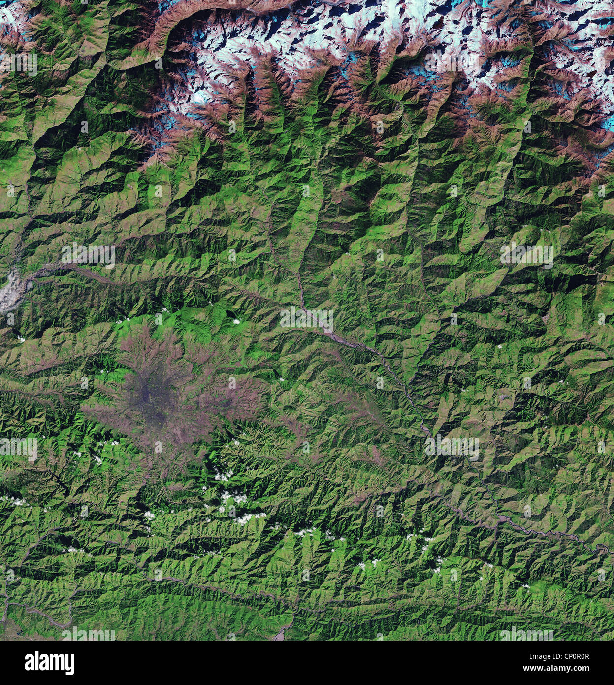 satellite image of Kathmandu Himalaya mountains Nepal Stock Photo