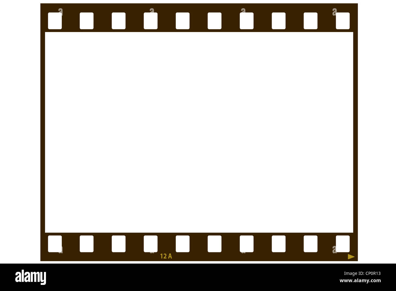 A blank 35 MM film strip for use as a design element. User may place any image or text inside the frame. Stock Photo