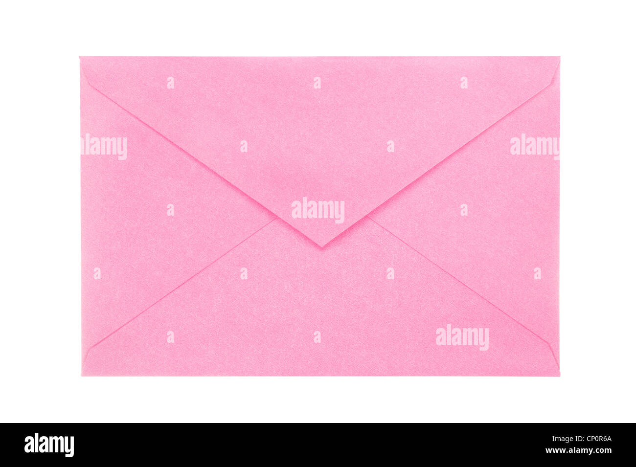 A new, blank, open pink envelope isolated on white for user convenience. Stock Photo