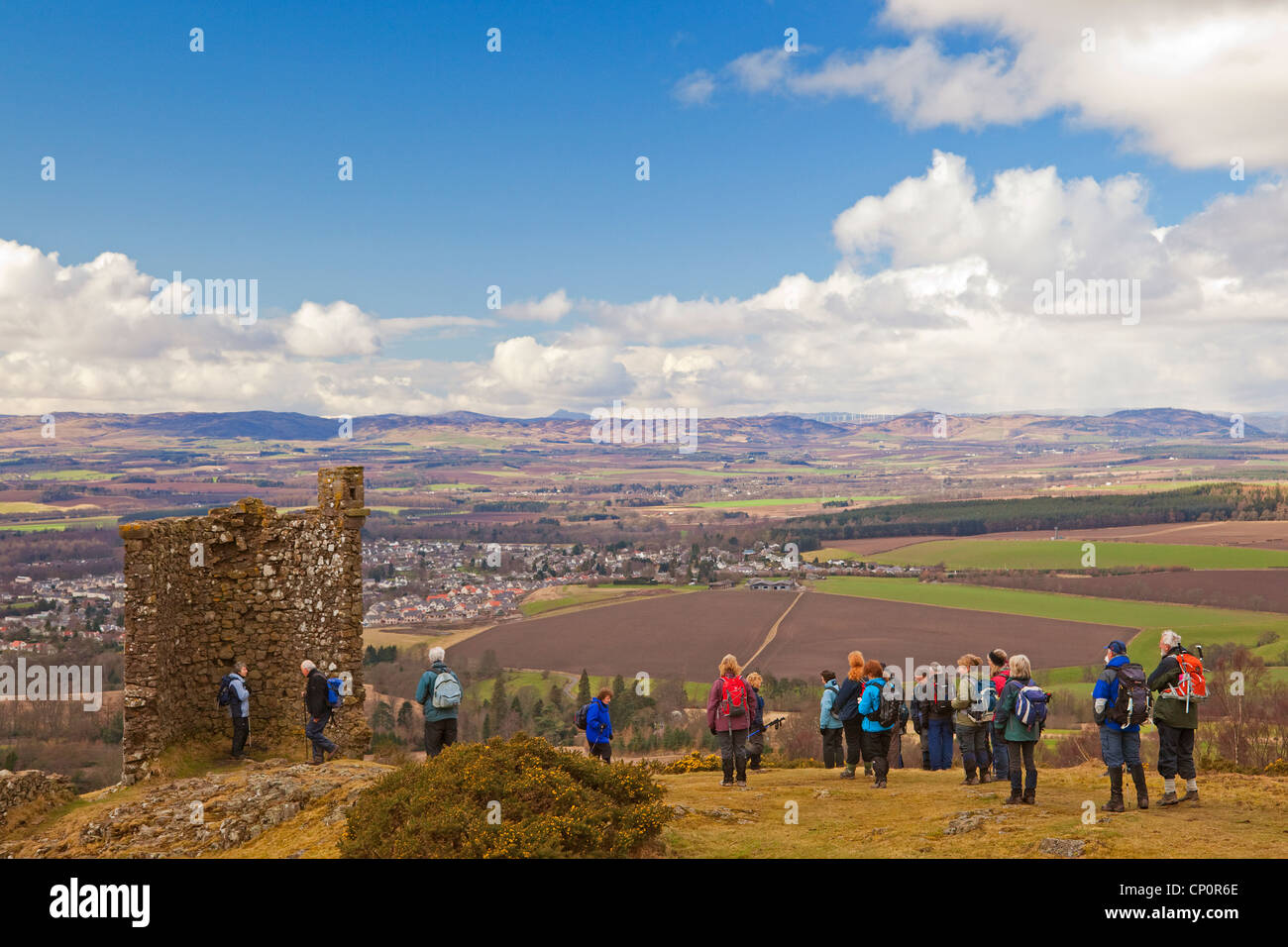 A Rambling Club at McDuff's Tower above New Scone near Perth Stock Photo