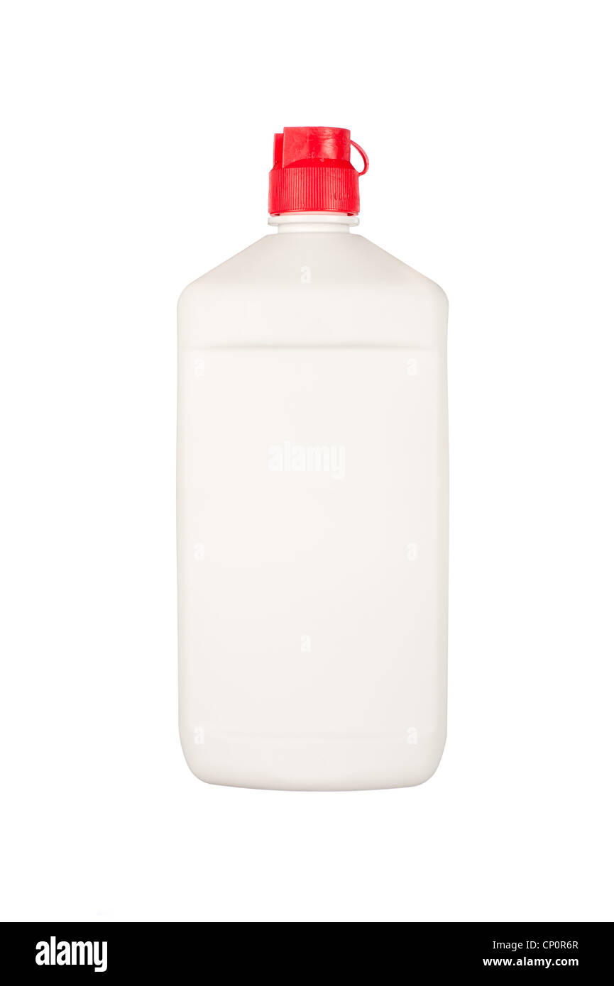 A squirt bottle plastic container with room for copy on the bottle. Isolated on white for user benefit. Stock Photo