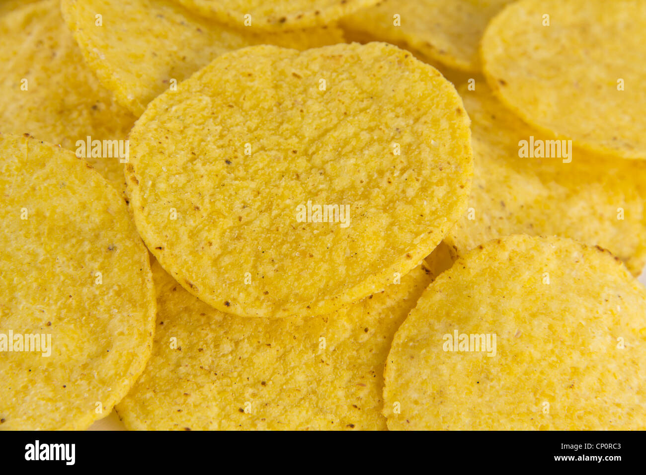 Picture of a bunch of round tasty nachochips Stock Photo