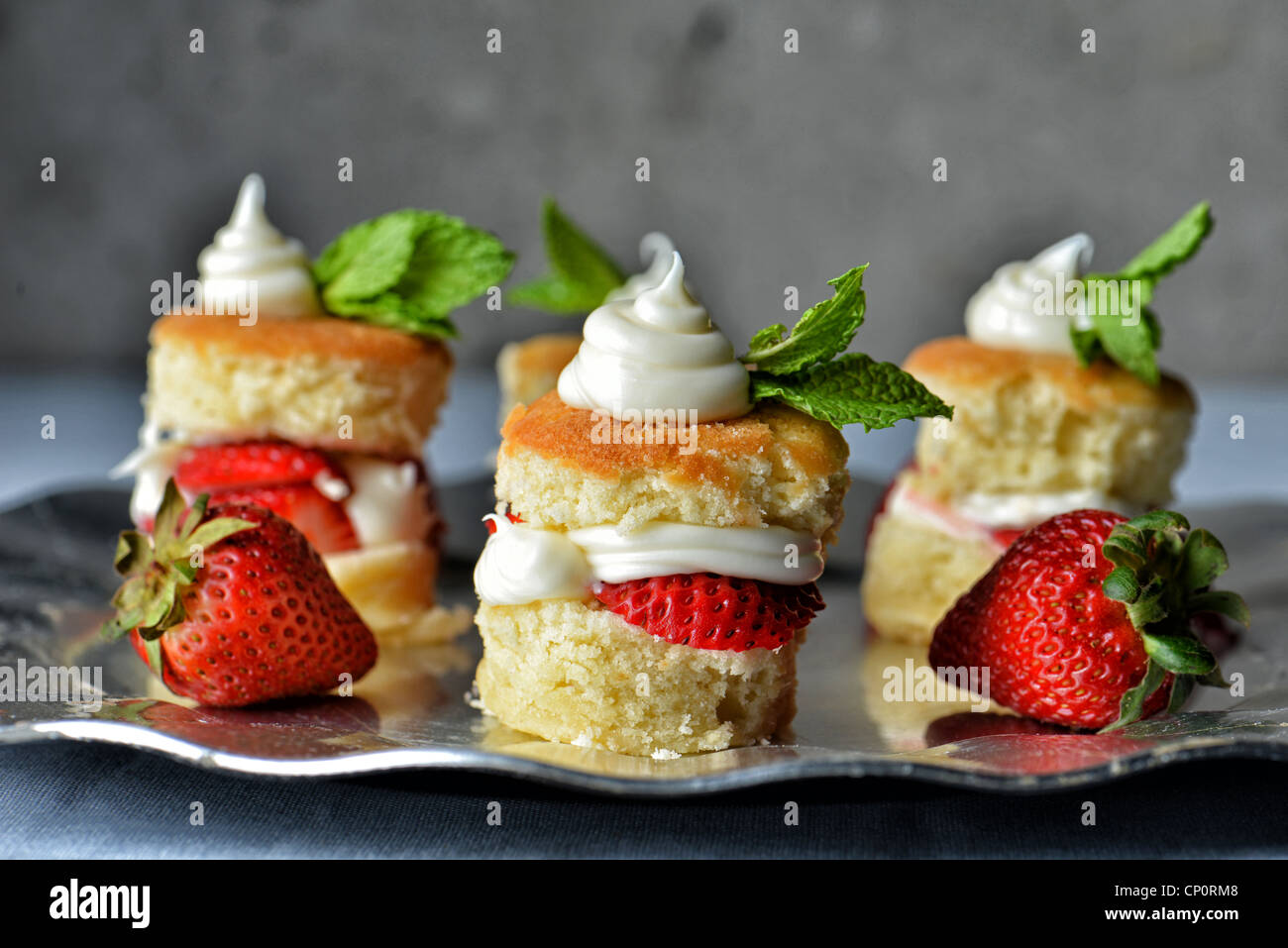Image of strawberry shortcakes on a serving tray Stock Photo - Alamy