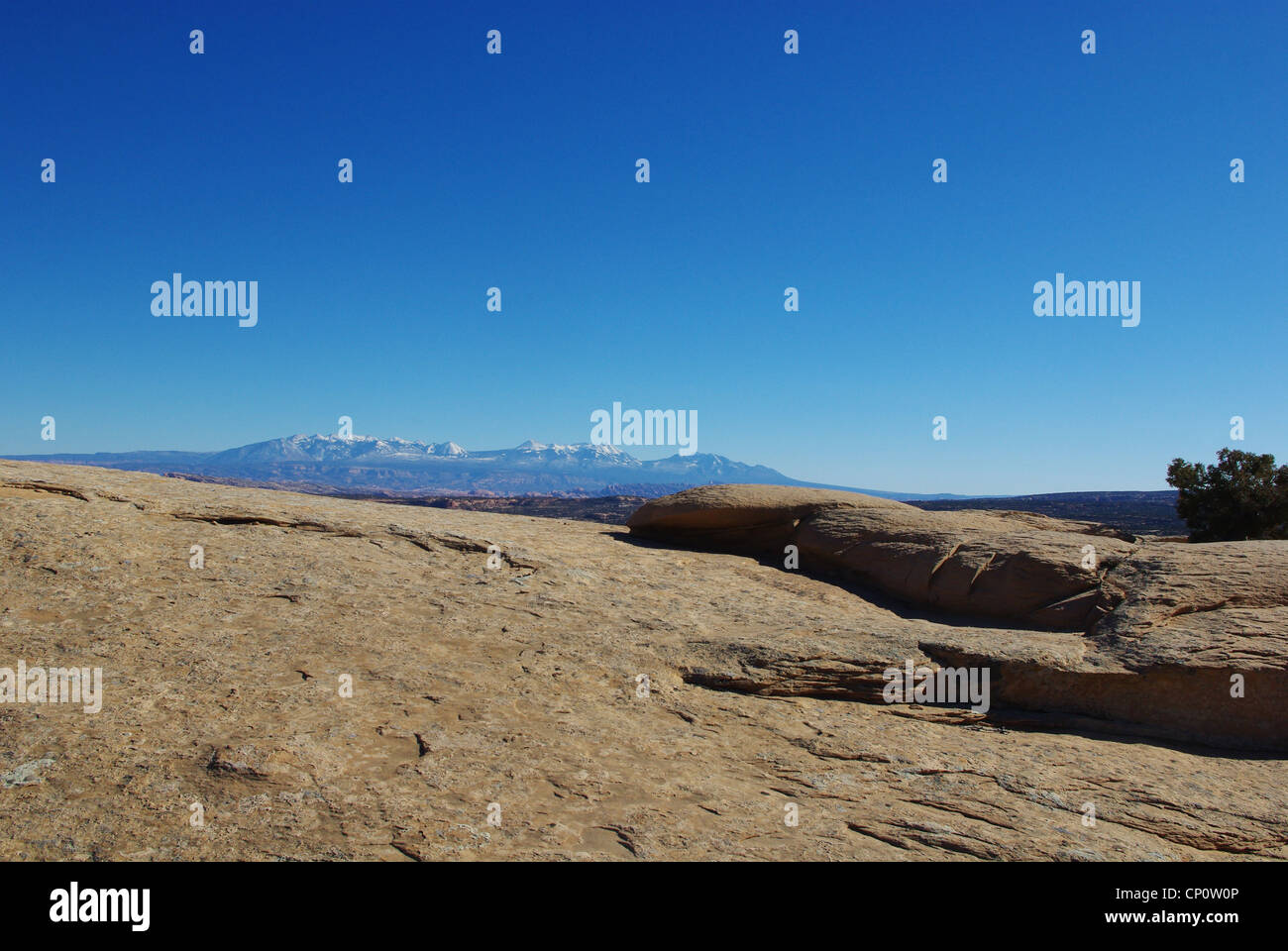 Rock plateau and Manti La Sal Mountains, Utah Stock Photo