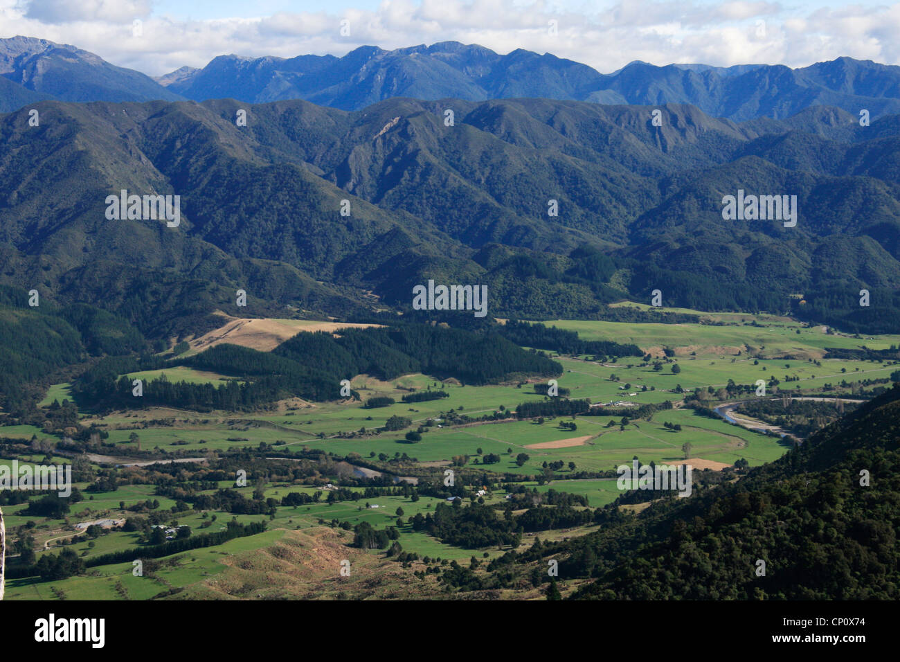 A view of cultivated land in Takaka Valley Stock Photo Alamy