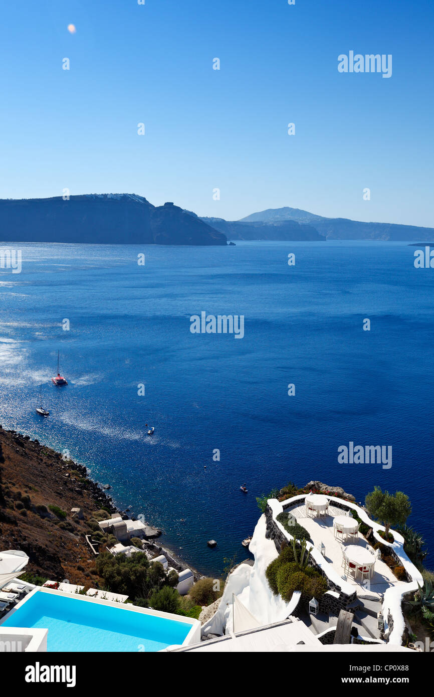 A unique balcony to the Aegean sea from Oia of Santorini, Greece Stock Photo