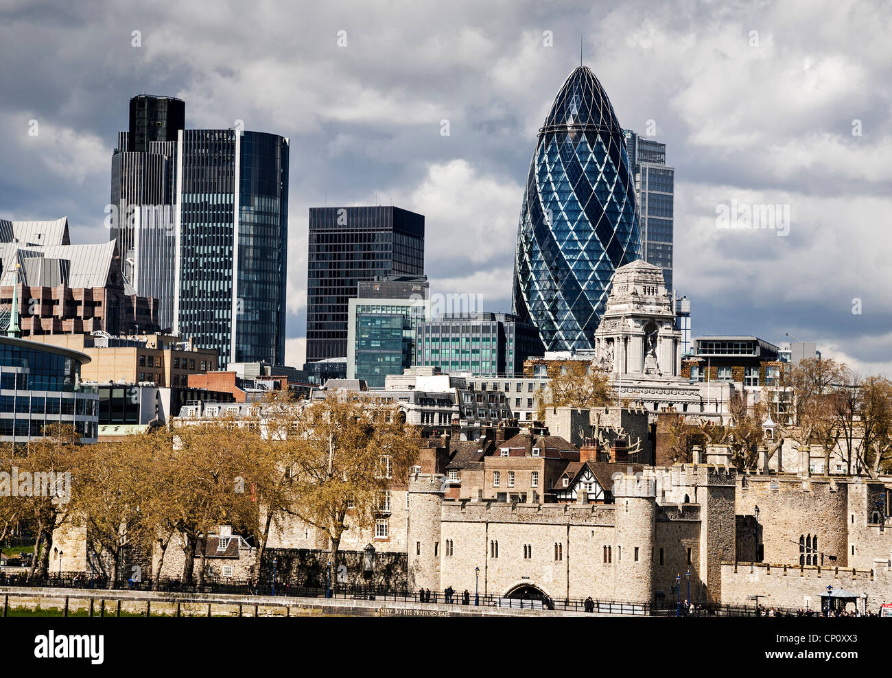 The London skyline including the square mile and the Tower of London, England. Stock Photo