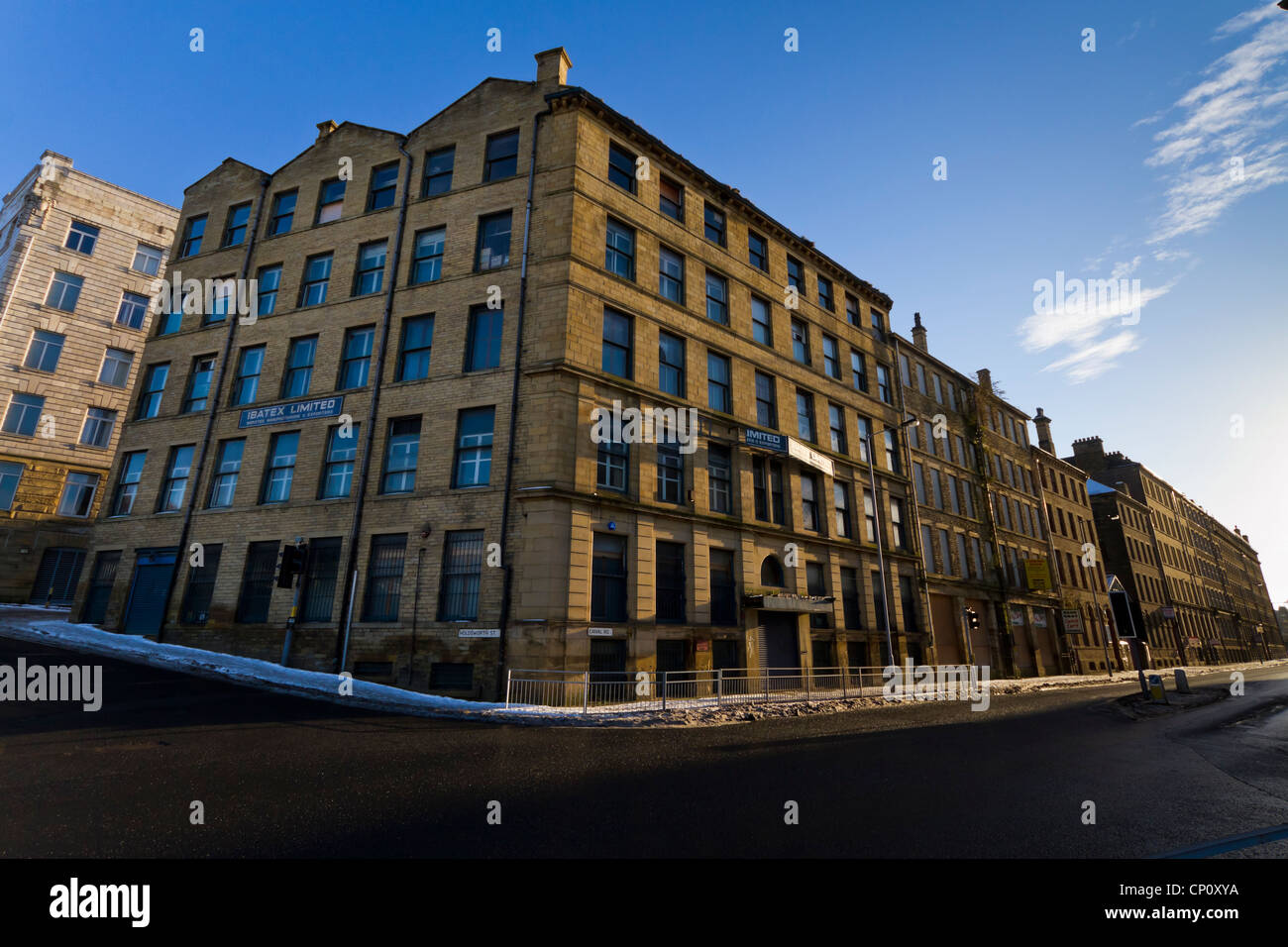 Disused mill buildings in Canal Road, Bradford. Stock Photo