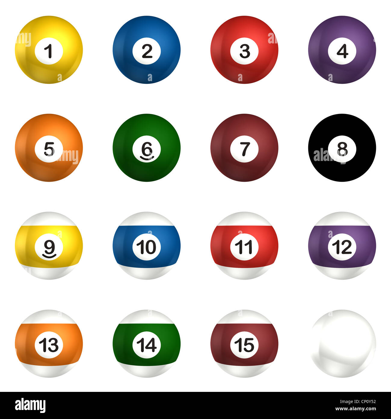 Billiard balls pack 3d rendering isolated on white background Stock Photo