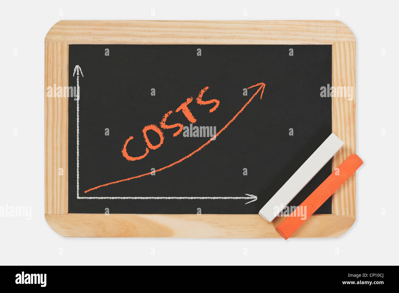 A chalkboard, a chart with an increasing curve on this. On the ...
