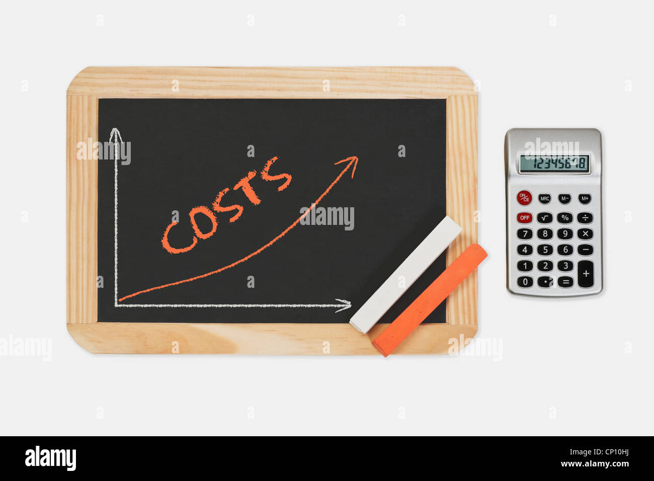 A chalkboard. A chart with an increasing curve on this. On the ...