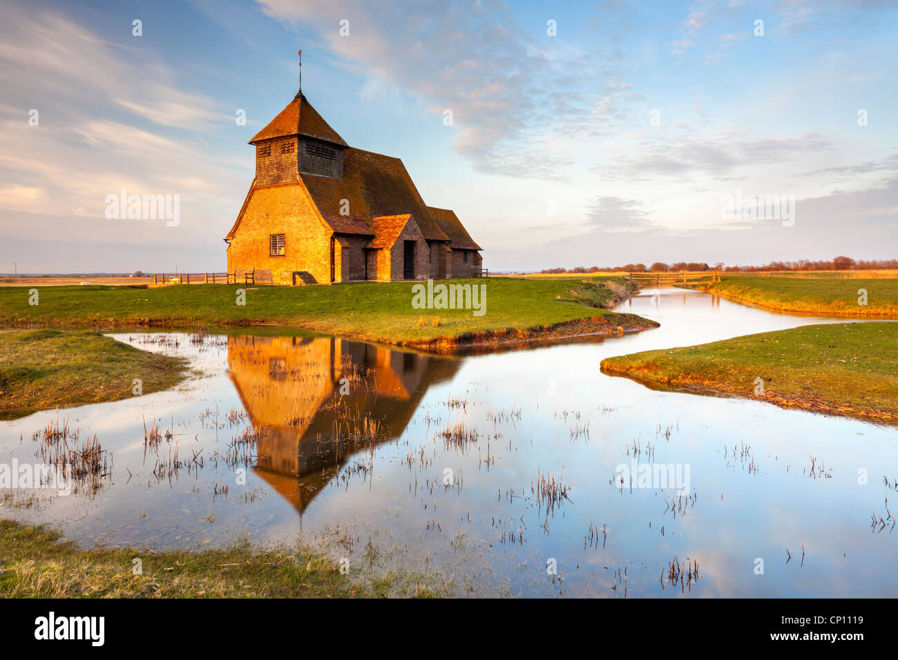 Fairfield Church on Romney Marsh in Kent  captured in warm late evening light Stock Photo