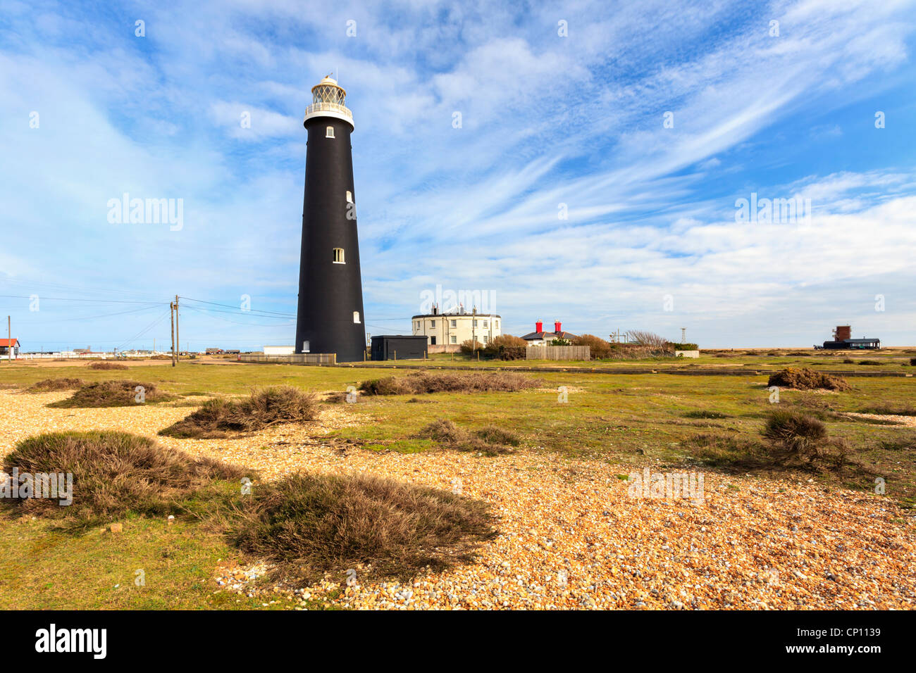 The old lighthouse at Dungeness in West Kent Stock Photo
