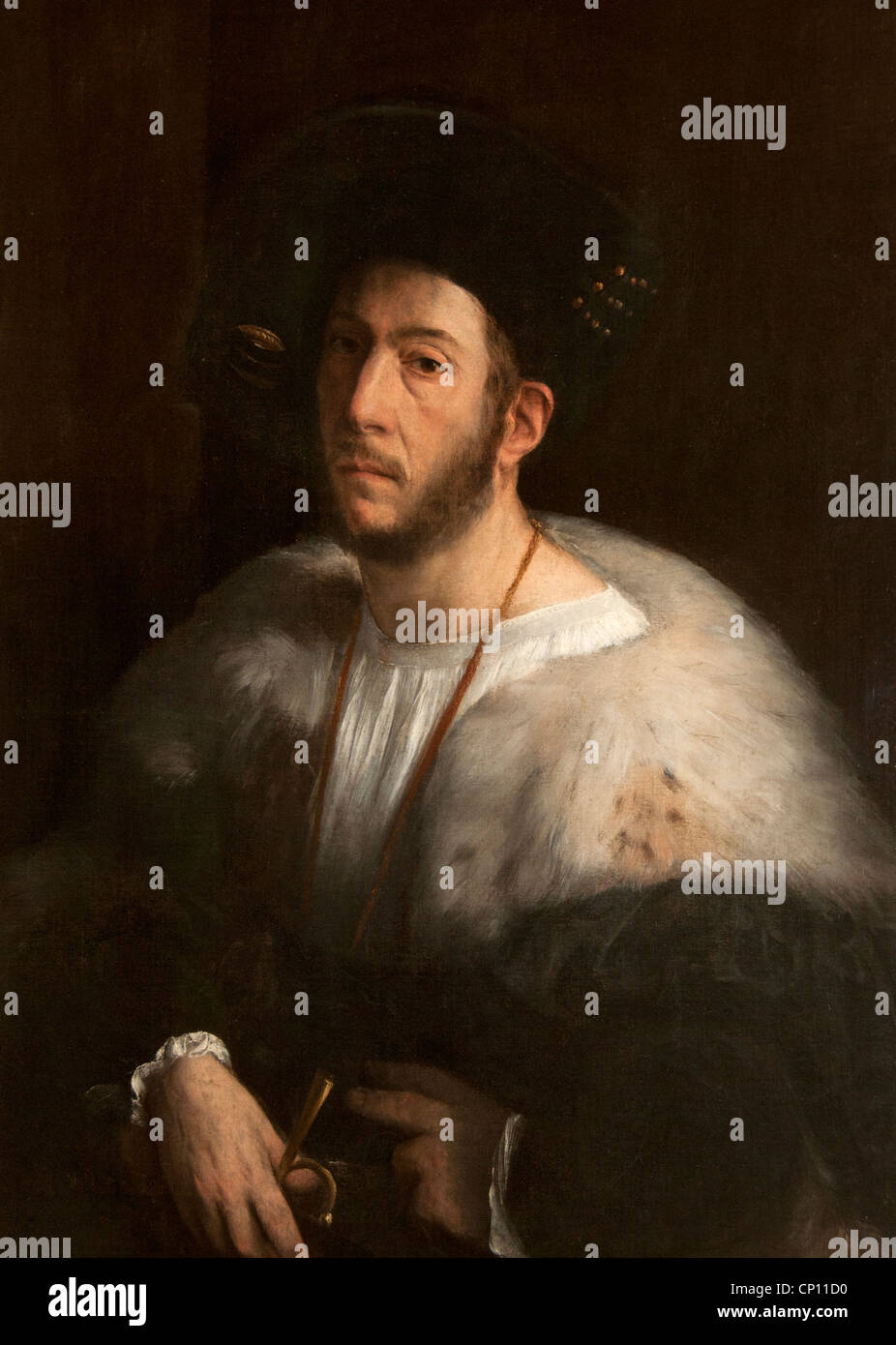 Portrait of a Man - Portrait Cesare Borgia 1518 Portrait d'homme by Giovanni di Lutero -  DOSSO DOSSI 1489 -1542 Italy Italian Stock Photo