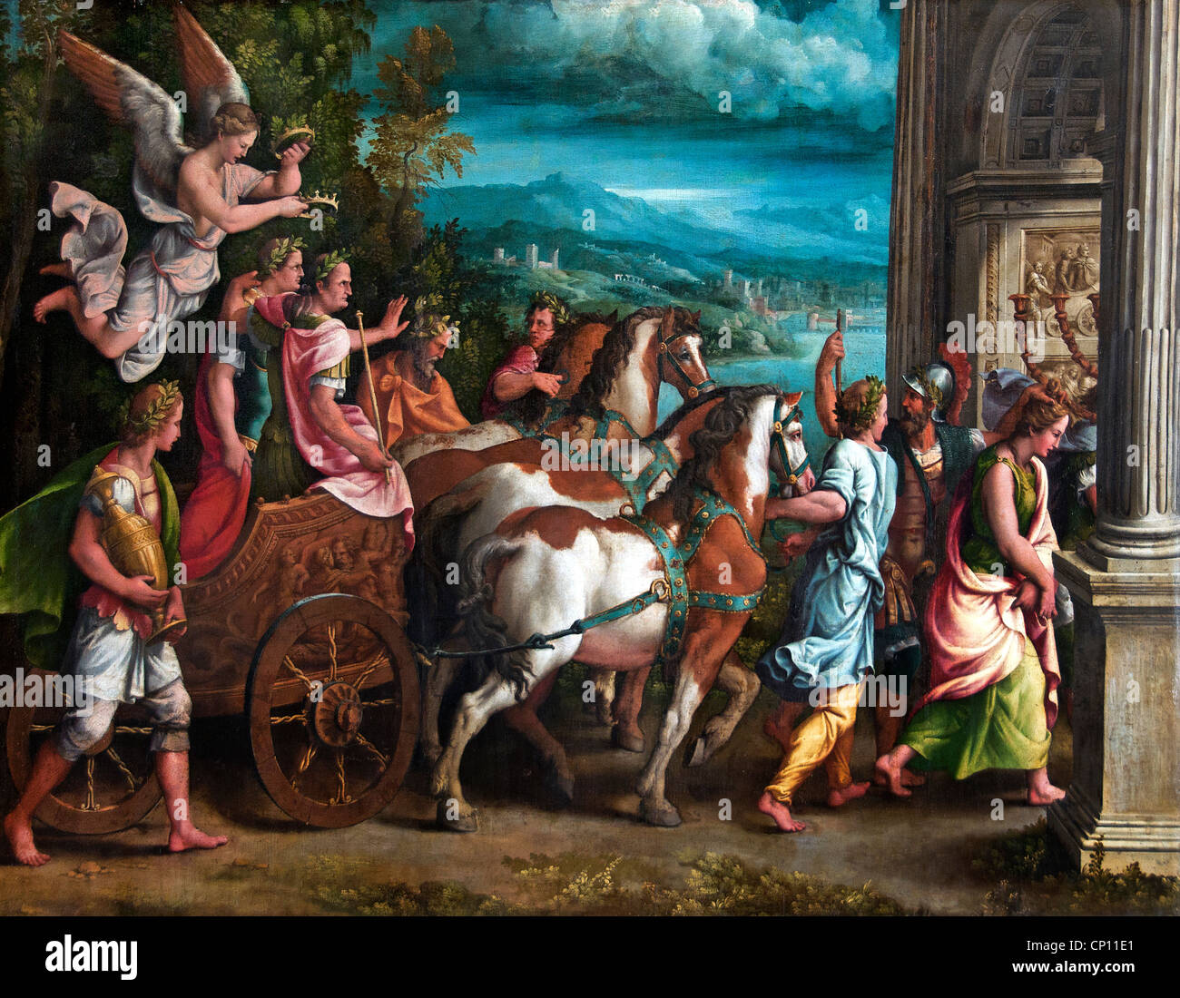 The Triumph of Titus and Vespasian by Giulio PIPPI - GIULIO ROMANO 1499 -1546  Italy Italian Stock Photo